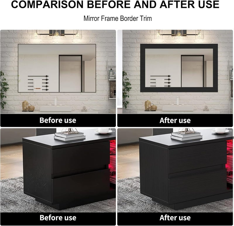 Alened Black Mirror Frame Border Peel and Stick Wallpaper, Mirror Tape Border Trim Removable Waterproor Wall Decor, Self Adhesive Bathroom Sticker 3.14" x 393" - Image 2
